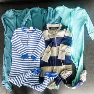 12 month footie PJs Primary, GAP, and Burt’s Bees